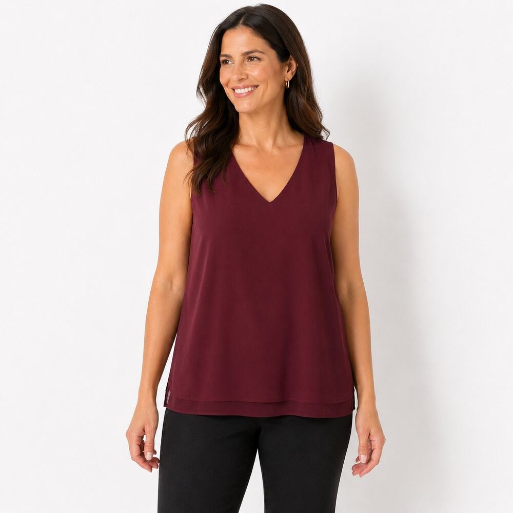 Nine West XXL Burgundy Layered V-Neck Sleeveless Blouse Tank Top NWT